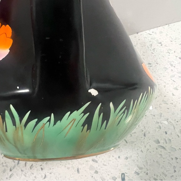 Vintage FALCON WARE "The Dell" Floral Art Deco Pitcher Black Green Hand Painted - Picture 16 of 16